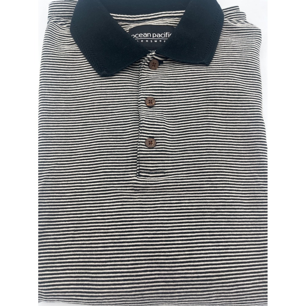 Y2K Ocean Pacific Menswear Striped Cotton Polo Shirt Size M Short Sleeve